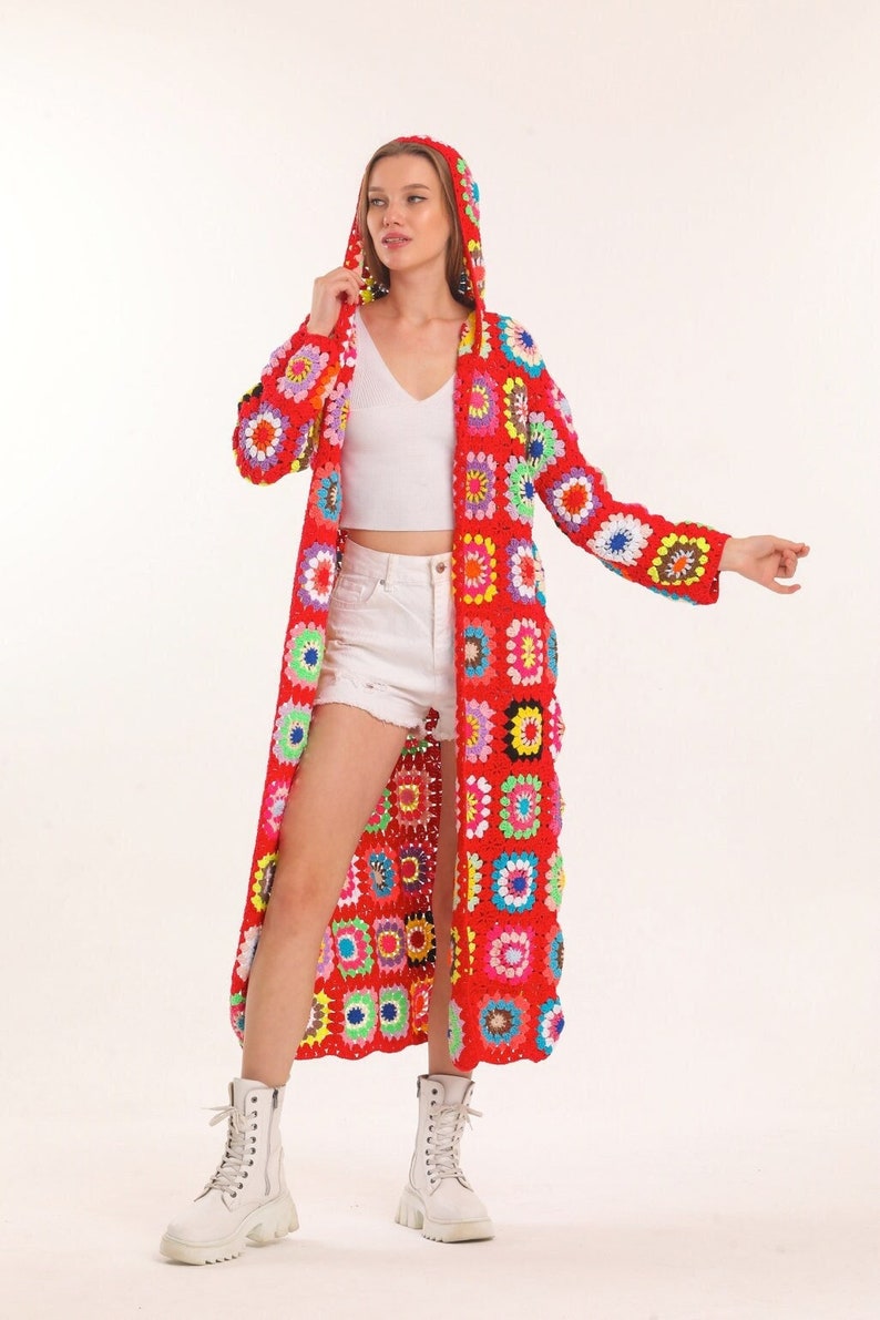 Red Crochet Knit Cardigan