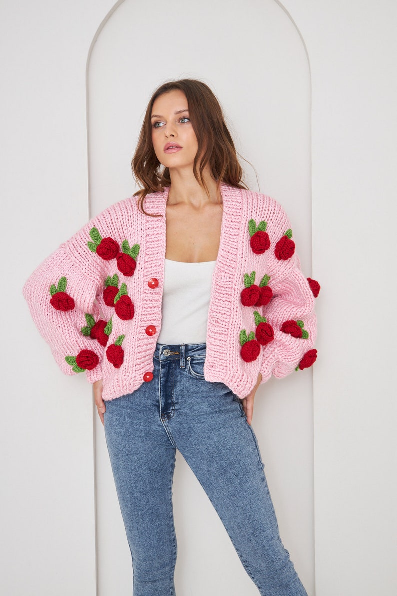Custom Crochet Red Rose Cardigan