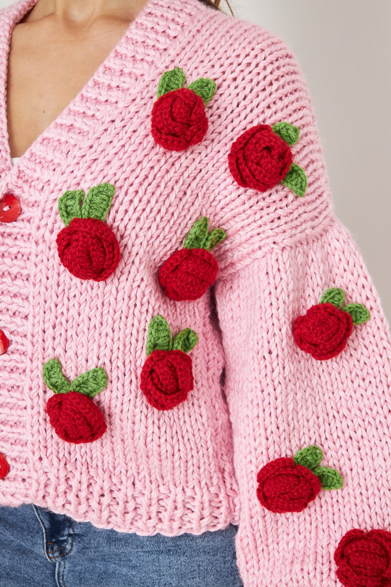 Custom Crochet Red Rose Cardigan