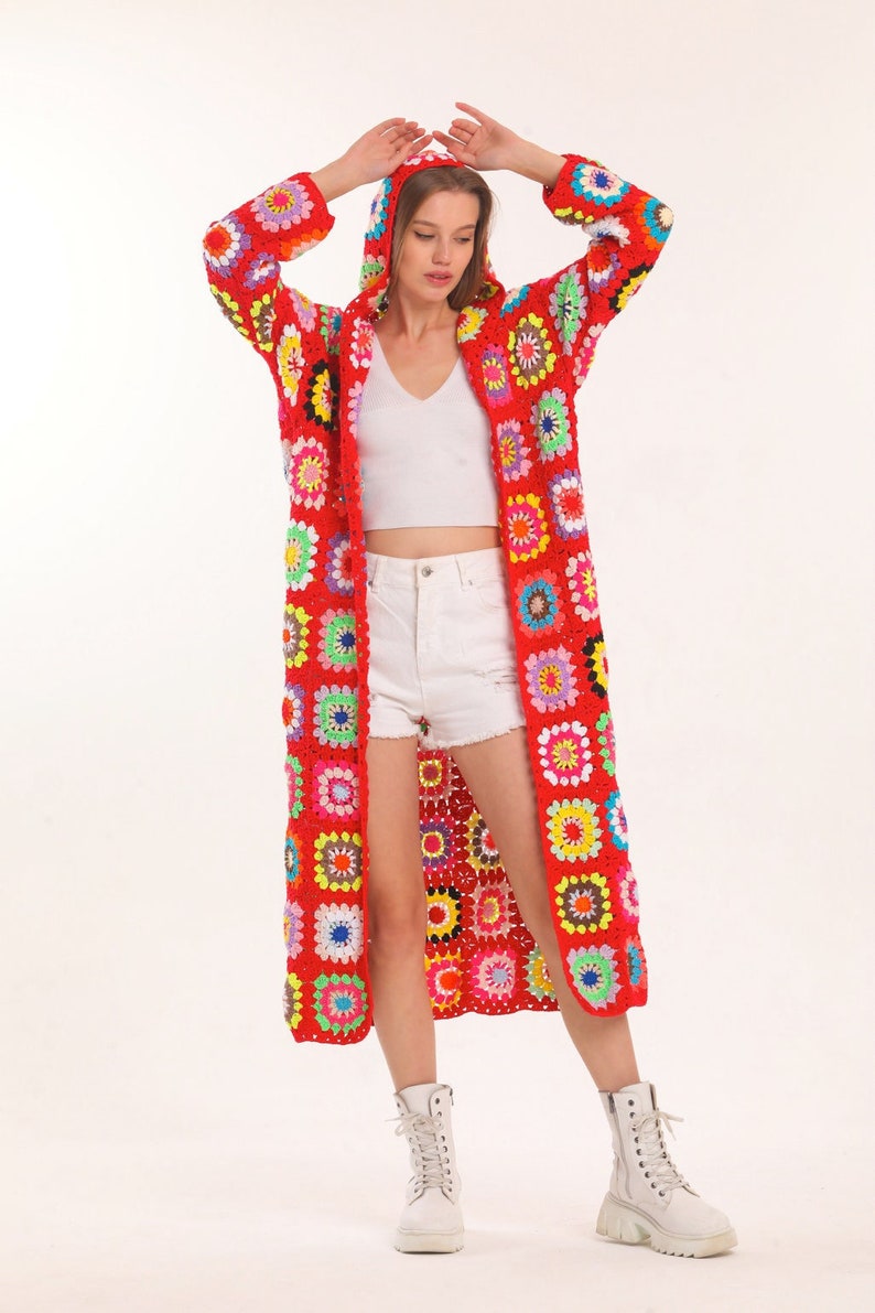 Red Crochet Knit Cardigan