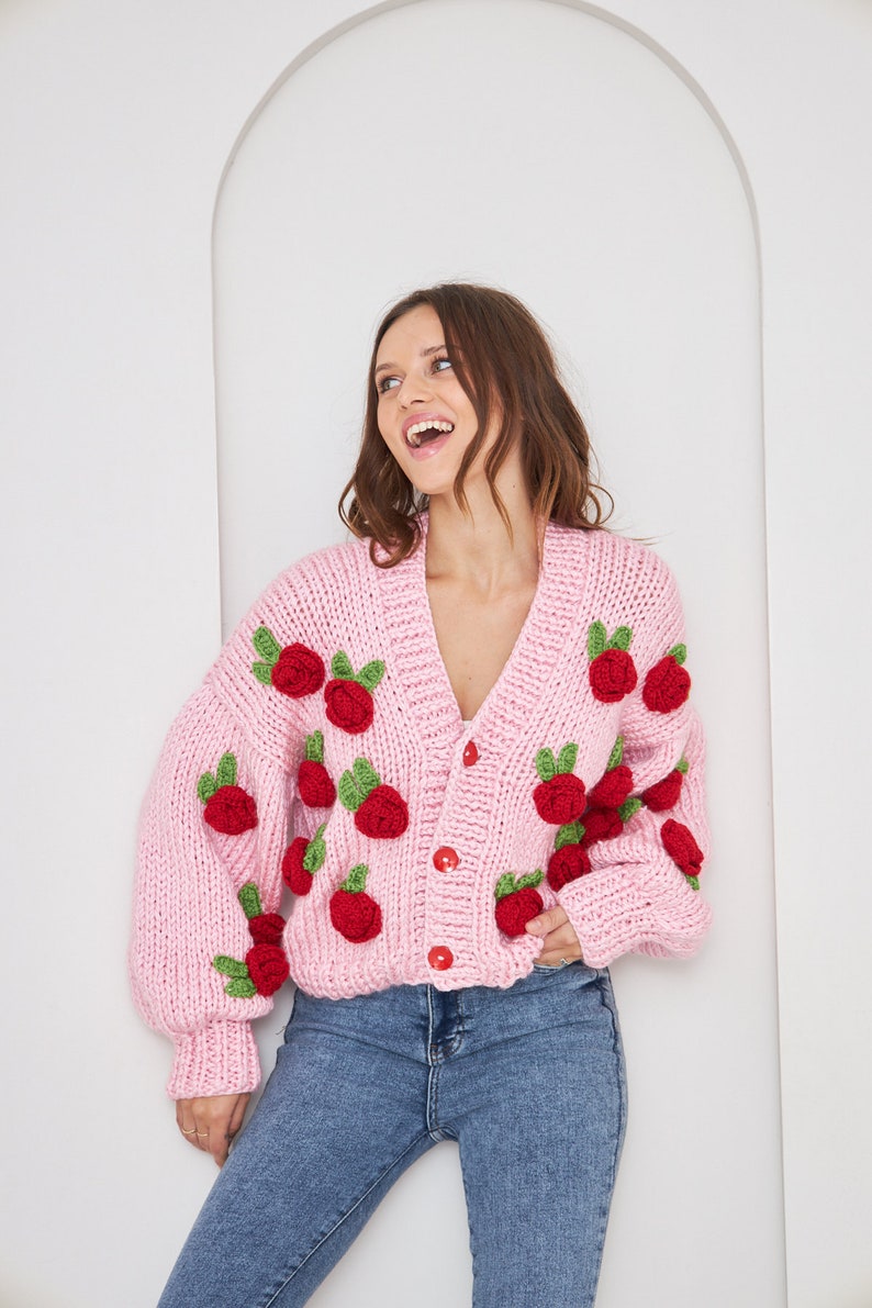Custom Crochet Red Rose Cardigan