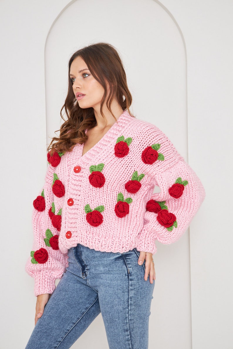 Custom Crochet Red Rose Cardigan