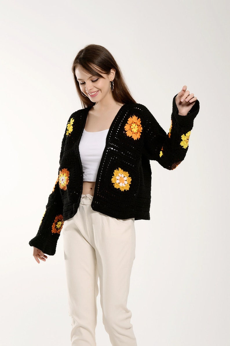 Black Crop Jacket with flowers