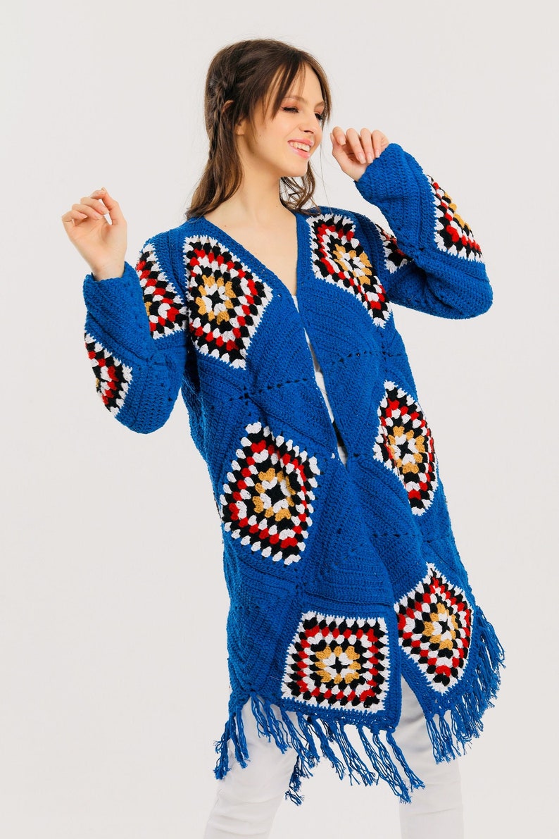 Blue Granny Square Knit Sweater