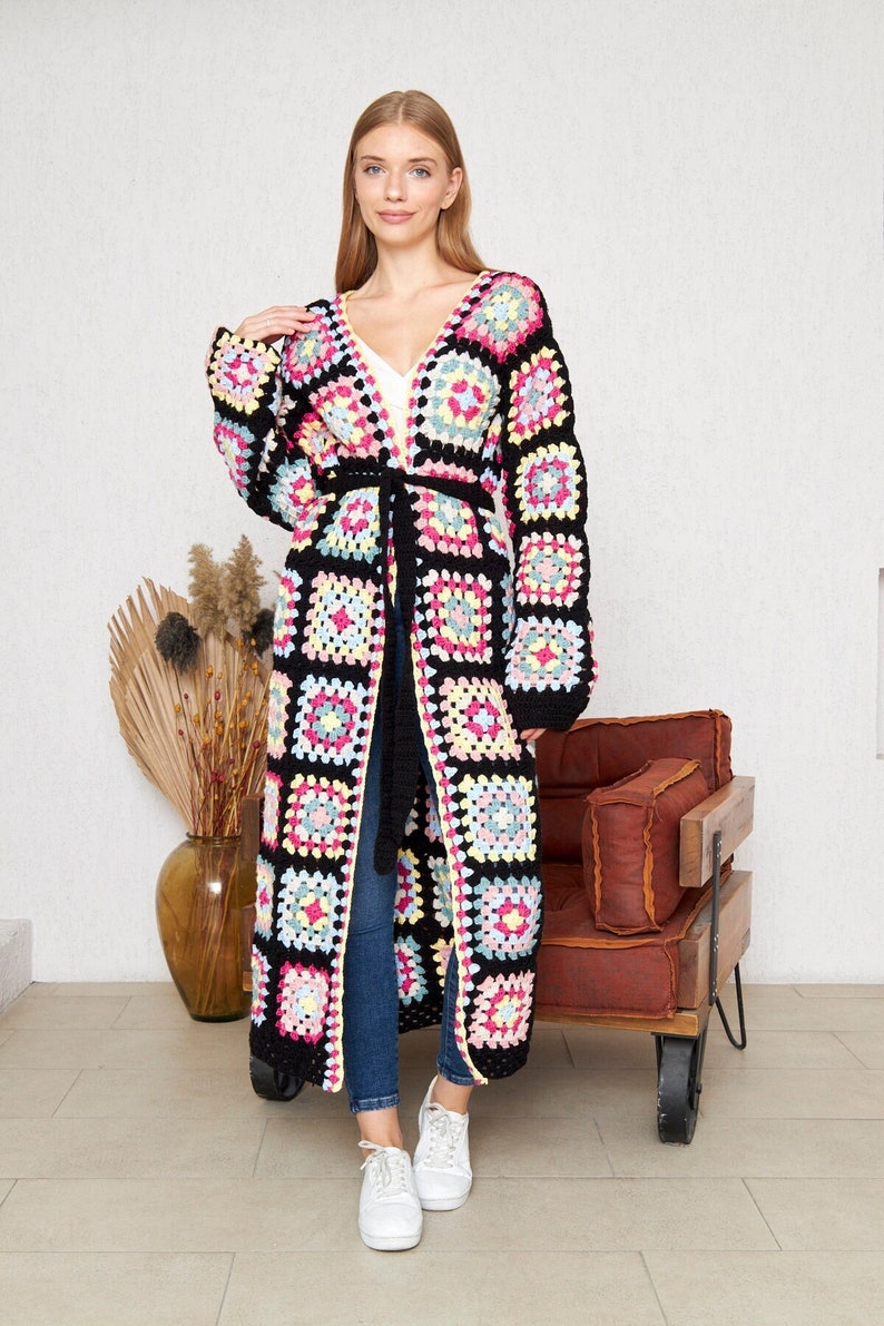 Long Crochet Hand Knit Cardigan Jacket Coat