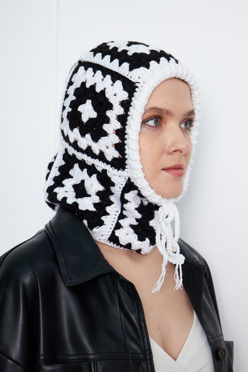 Granny Square Knit Balaclava Winter Hat