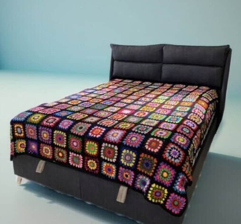 Afghan Granny Square Bohemian Blanket