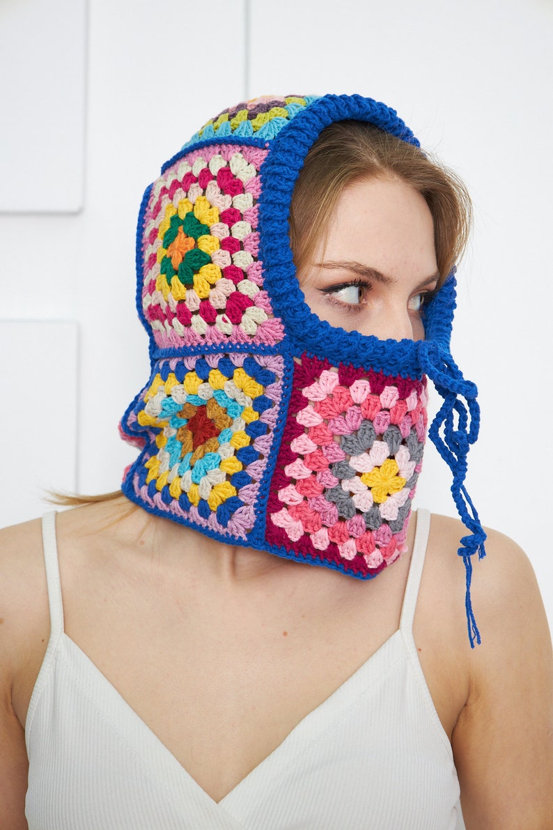 Granny Square Knit Balaclava Winter Hat