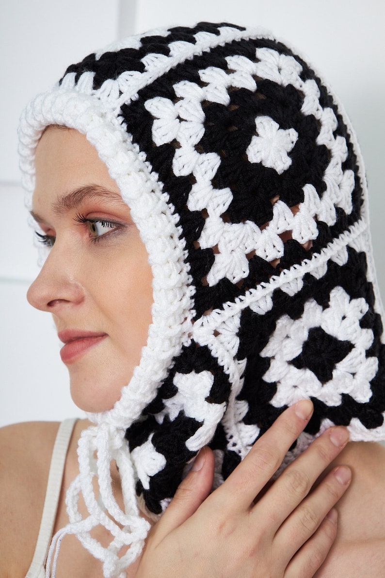 Granny Square Knit Balaclava Winter Hat