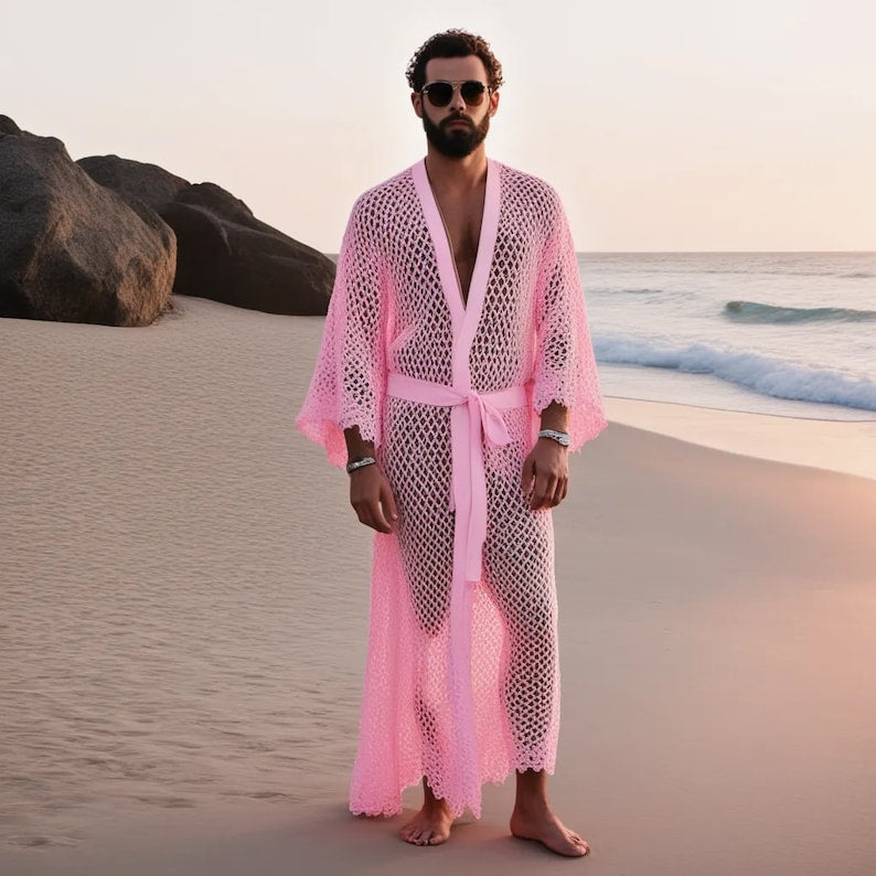 Men's Fishnet Kimono Robe