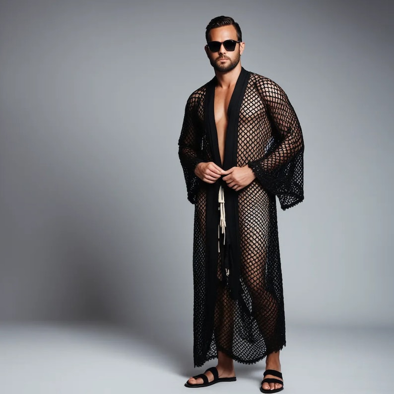 Men's Fishnet Kimono Robe