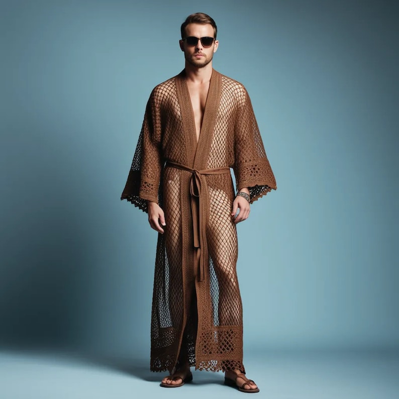 Men's Fishnet Kimono Robe