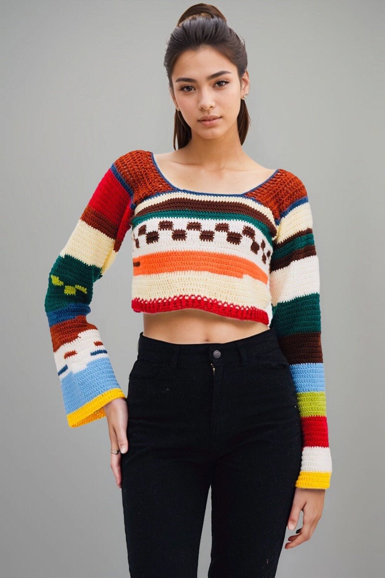 Long Sleeve Crochet Knit Festival Top