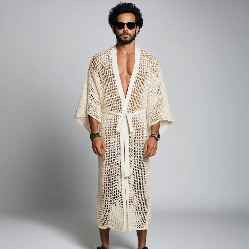 Men's Fishnet Kimono Robe