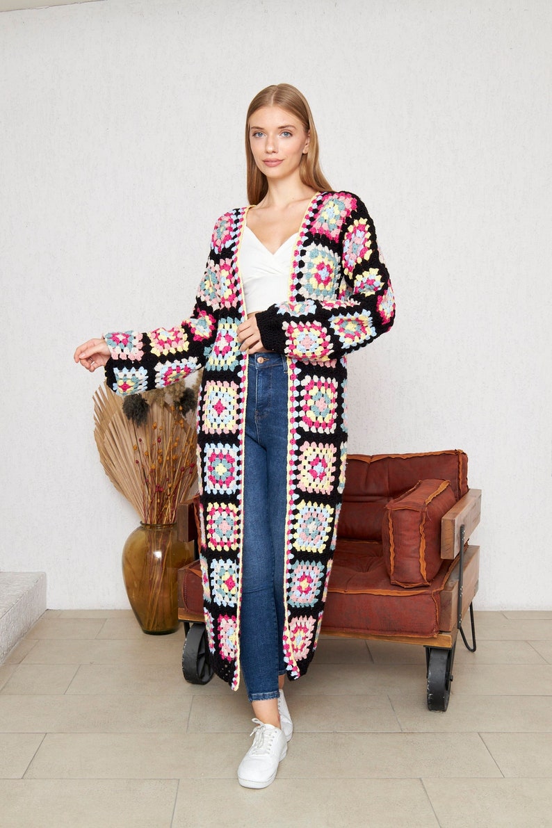 Long Crochet Hand Knit Cardigan Jacket Coat