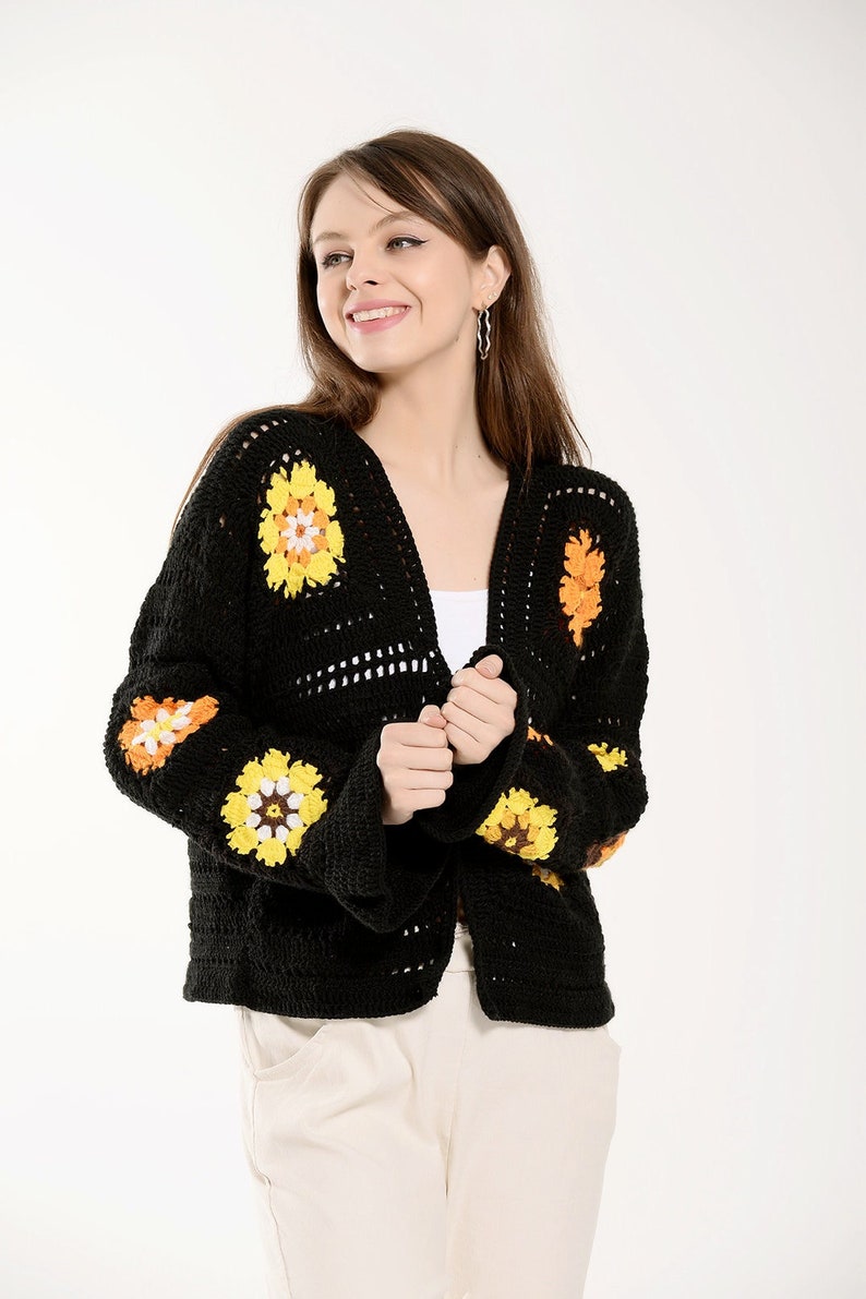 Black Crop Jacket with flowers