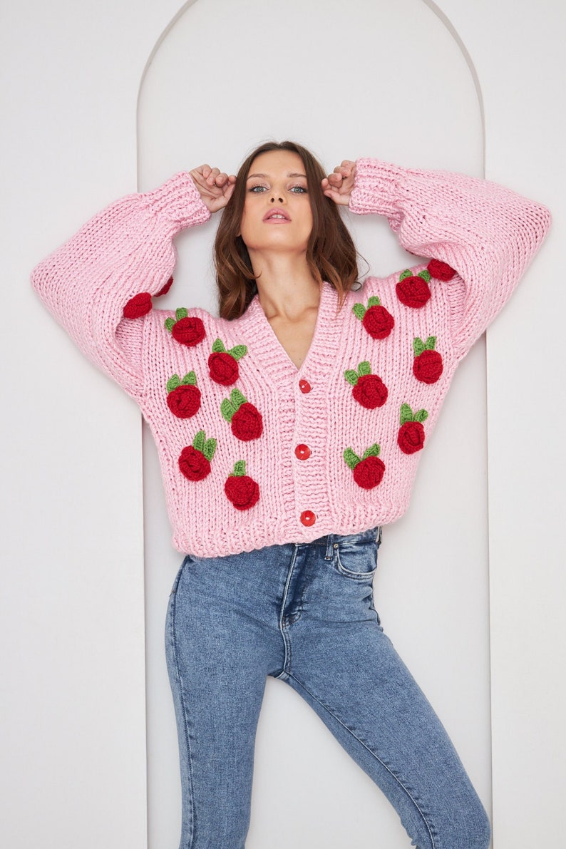 Custom Crochet Red Rose Cardigan