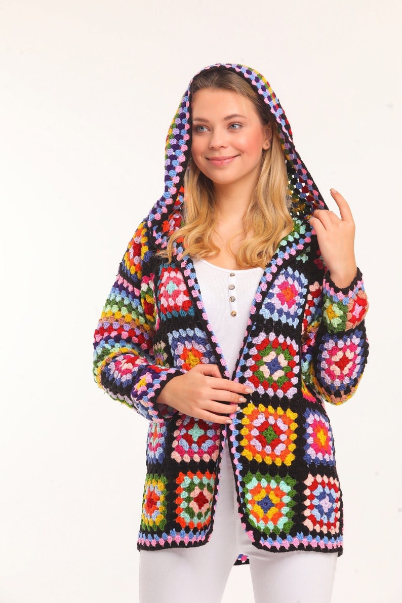 Hooded Black Crochet Sweater