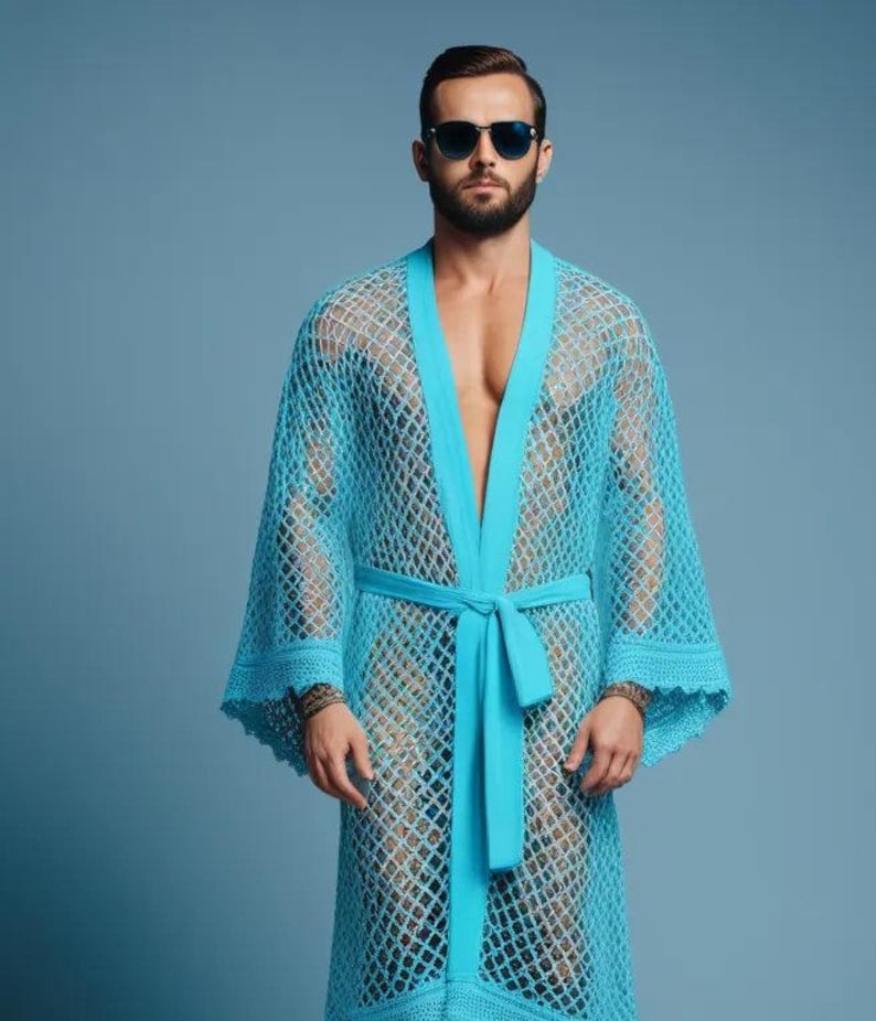 Men's Fishnet Kimono Robe