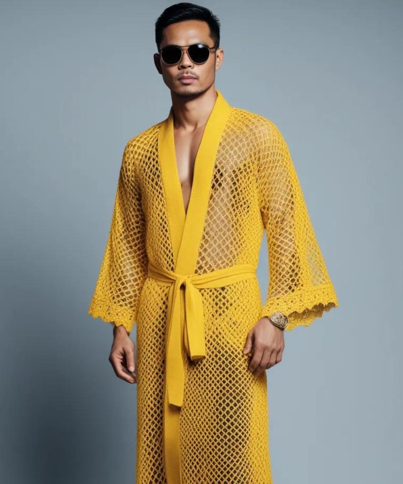 Men's Fishnet Kimono Robe