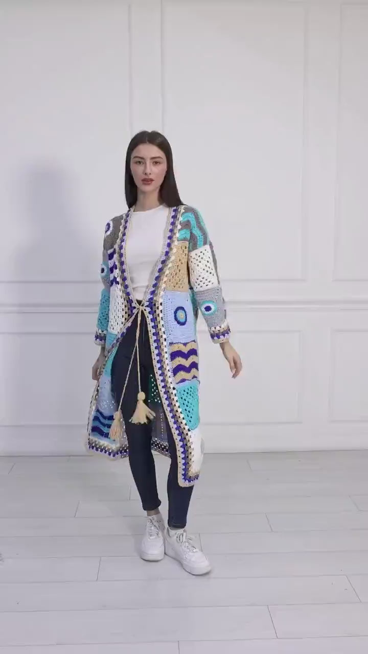 Blue Handmade Knit Coat