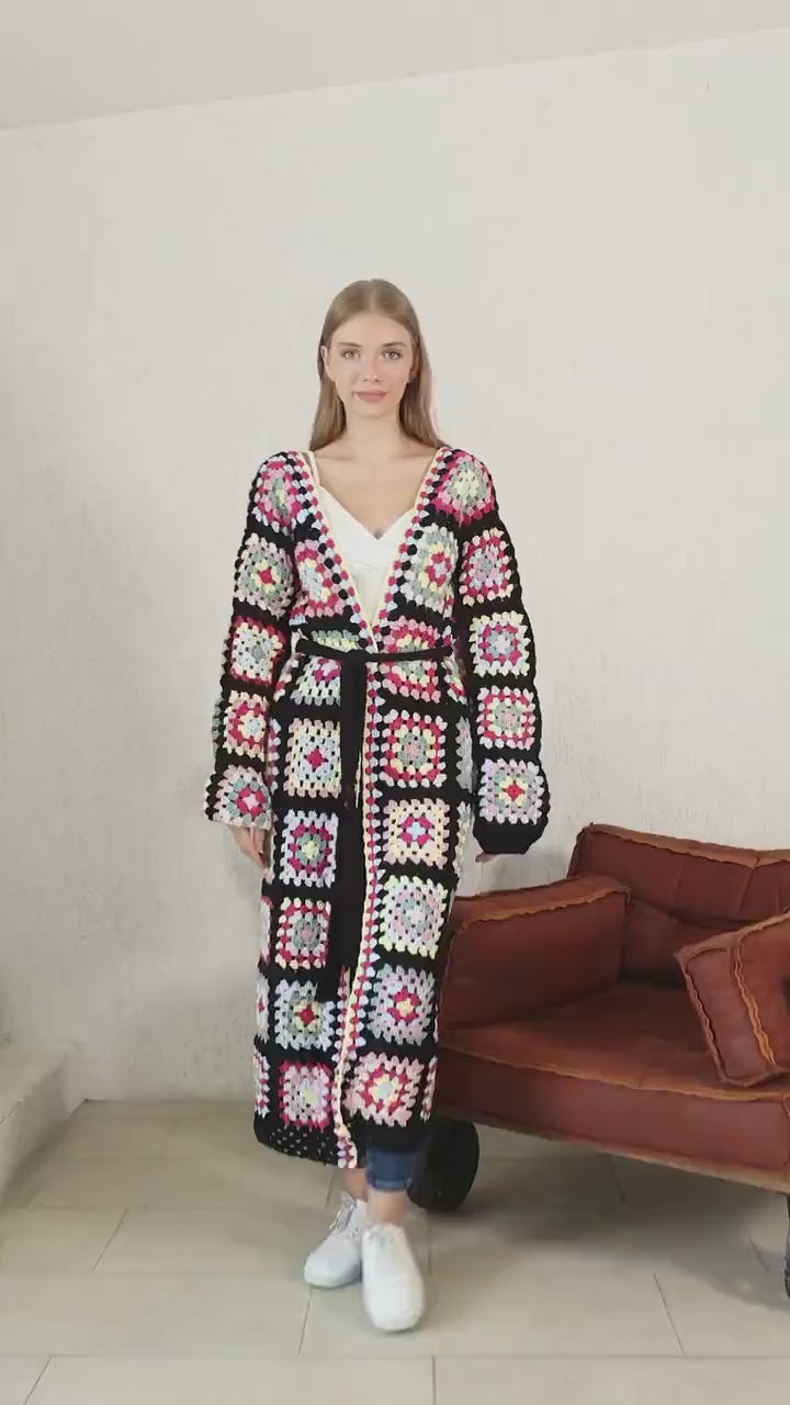 Long Crochet Hand Knit Cardigan Jacket Coat